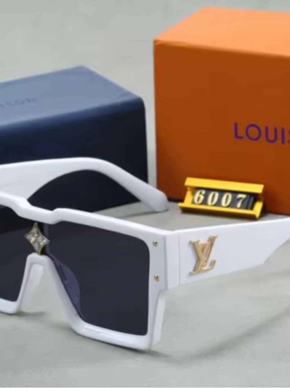 Louis Vuitton White Shield Sunglasses with Gold LV Emblem